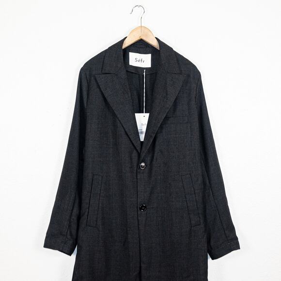 Sefr $450 Zeke Twill Coat in Gray Lightweight Poly wool size Large NWT - Picture 3 of 12